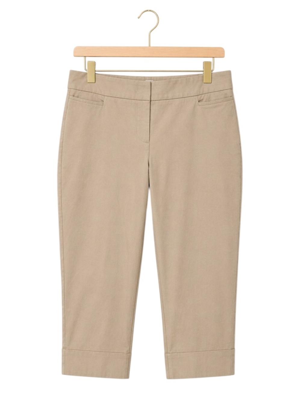 Chicos Womens High Rise Cropped Khaki Tan Cuffed Pant 2/LG Athleisure Casual